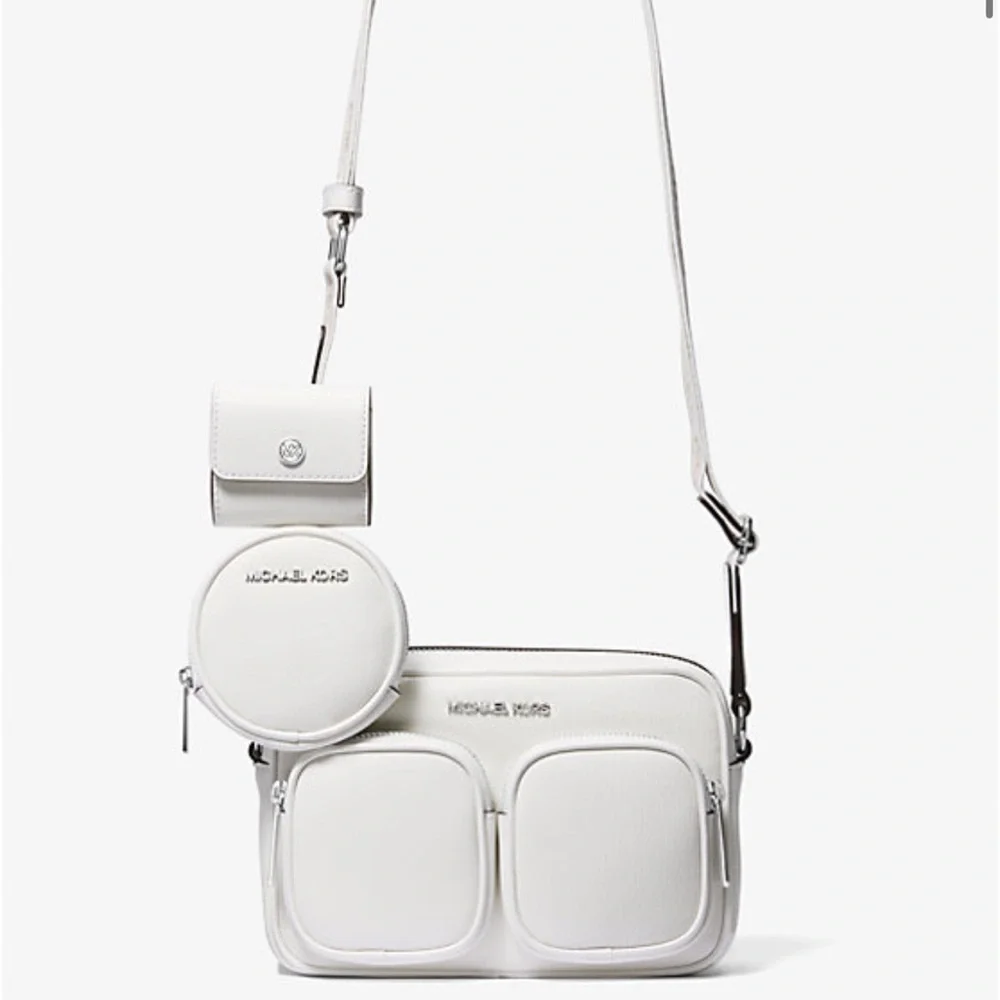 Michael Kors Jet Set Leather Md Crossbody Bag Case Apple Airpods Pr Optic White